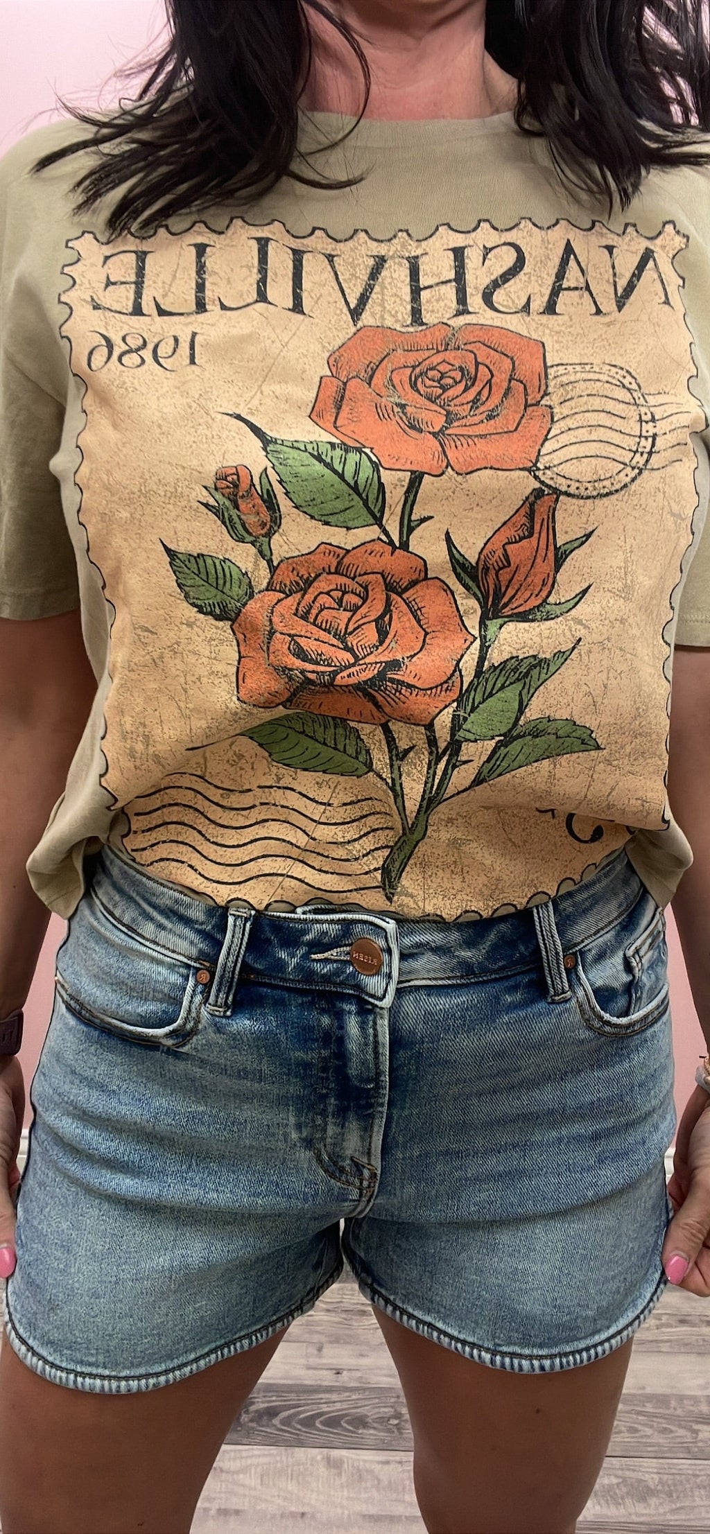 Postage Stamp T-Shirt /Taupe for Women - gallery
