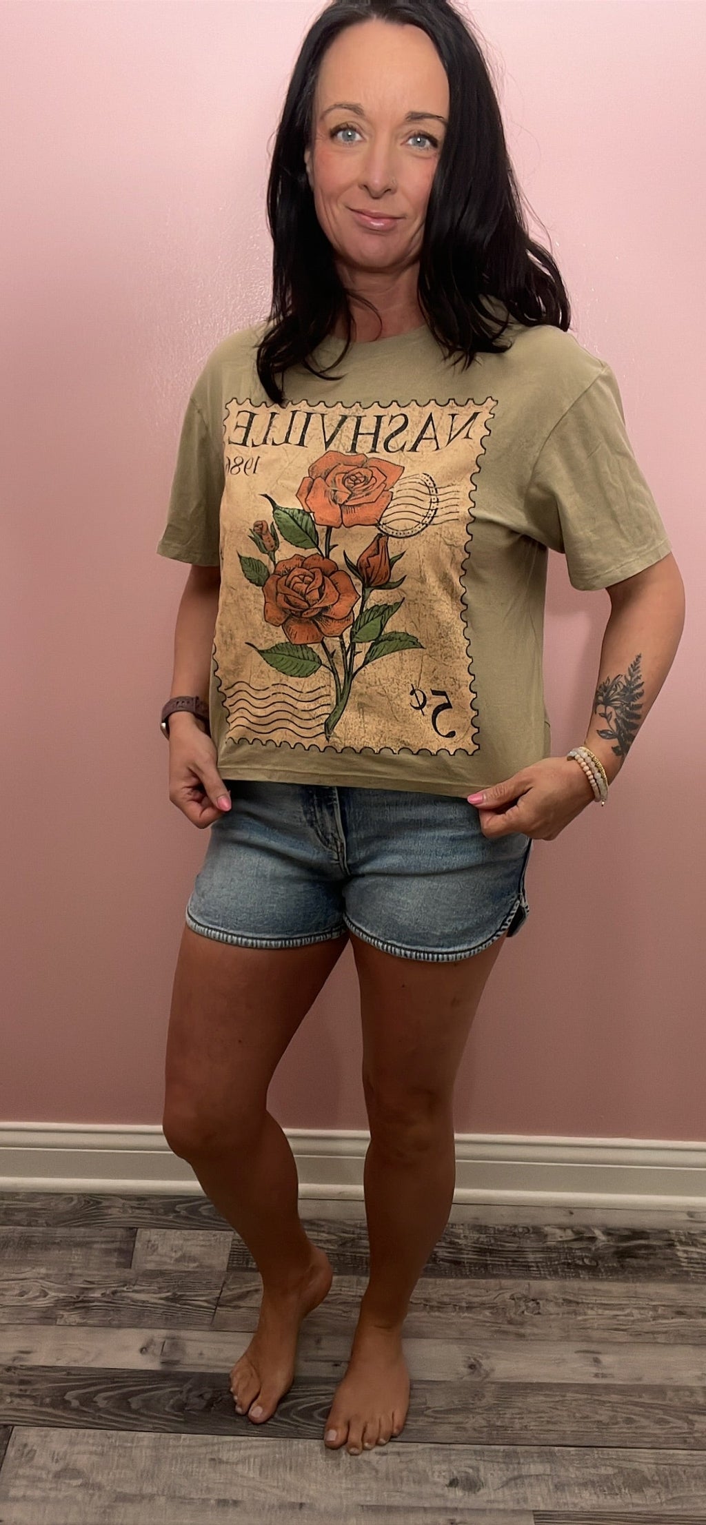 Postage Stamp T-Shirt /Taupe for Women