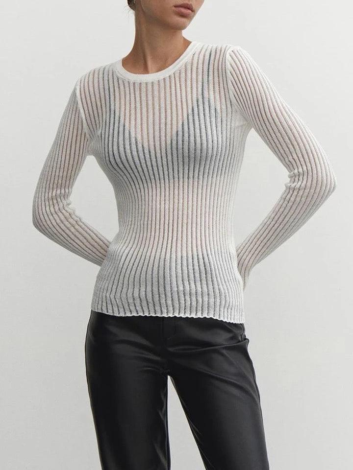 Elegant Striped Sheer Blouse