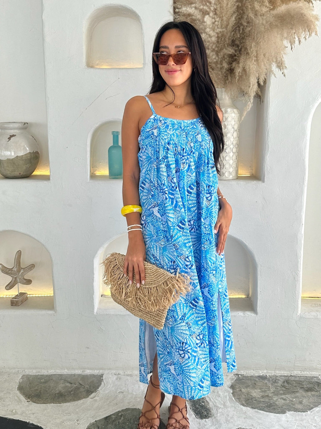 Shell Print Linen Dress for Women — Adjustable Straps - gallery