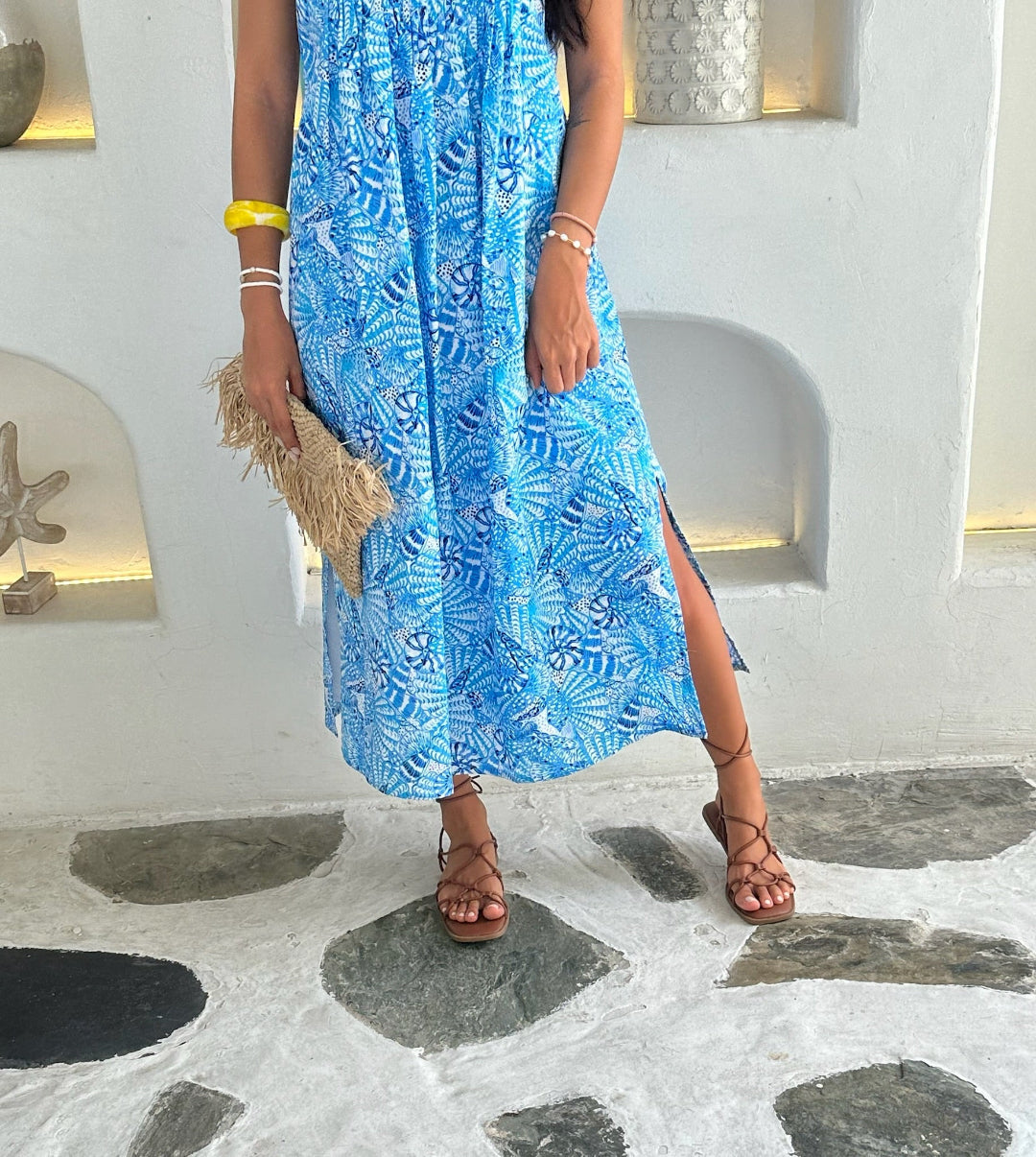 Shell Print Linen Dress for Women — Adjustable Straps - gallery