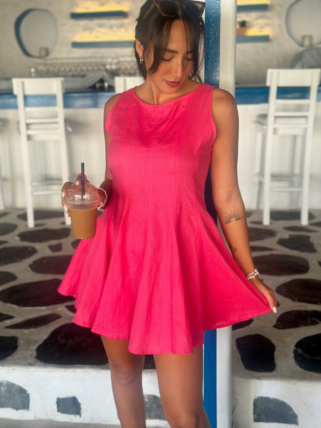 Charlie Skater Linen Dress for Women — Raspberry Playful Style