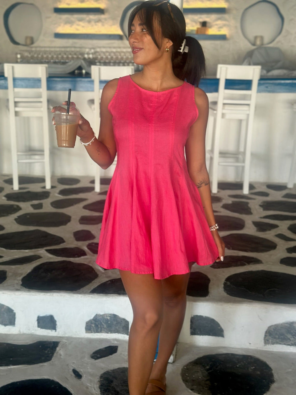 Charlie Skater Linen Dress for Women — Raspberry Playful Style - gallery