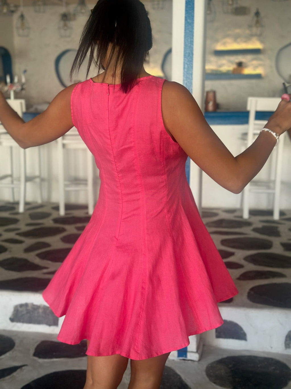 Charlie Skater Linen Dress for Women — Raspberry Playful Style - gallery