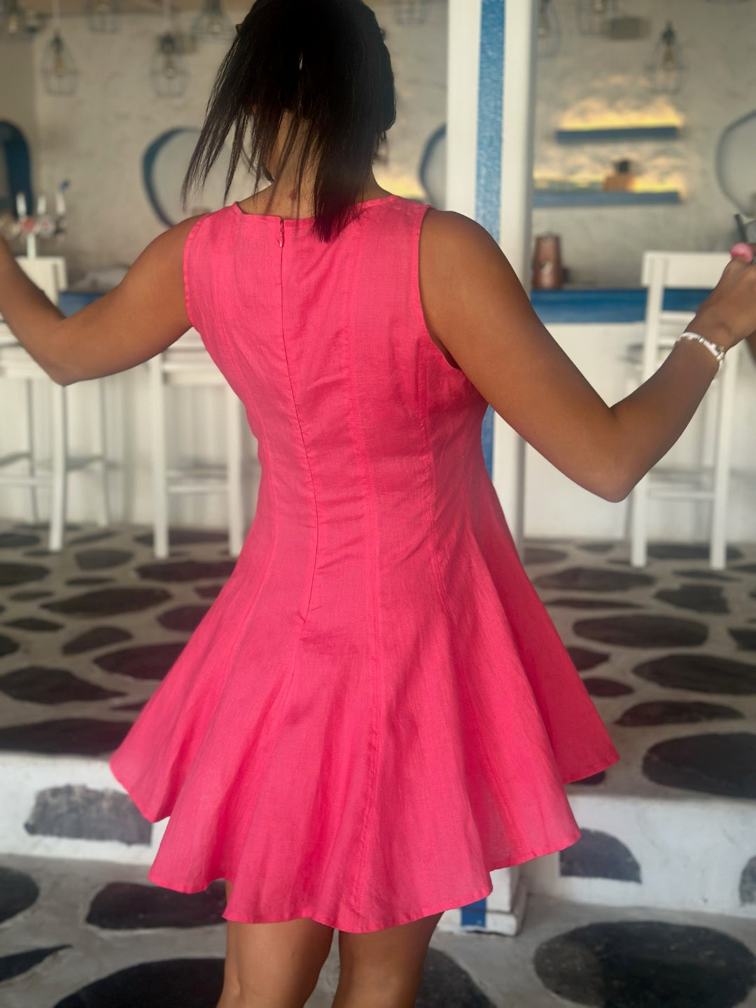 Charlie Skater Linen Dress for Women — Raspberry Playful Style - gallery