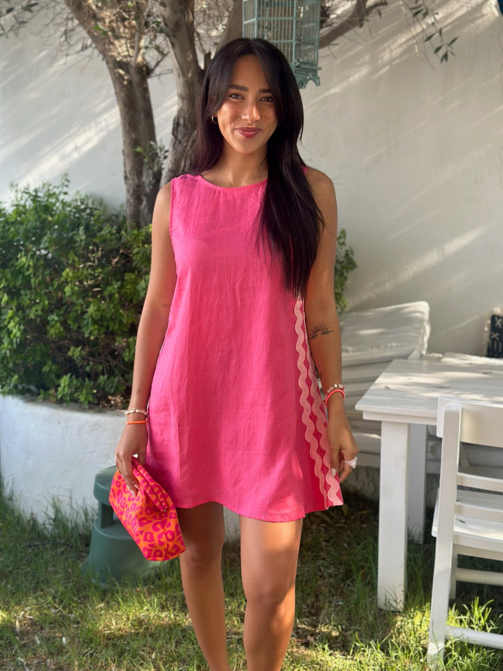 Raspberry Linen A-Line Dress for Women — Classic Day to Night
