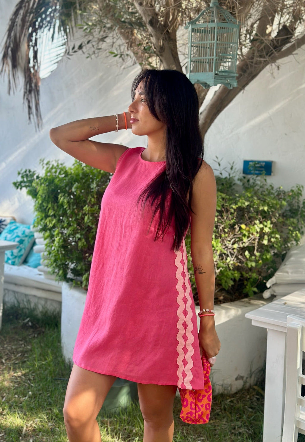 Raspberry Linen A-Line Dress for Women — Classic Day to Night - gallery