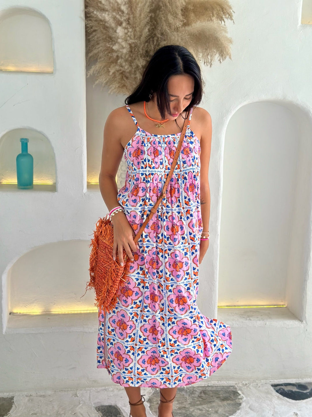 Pink Italian Summer Voile Dress for Women — Side Splits - gallery