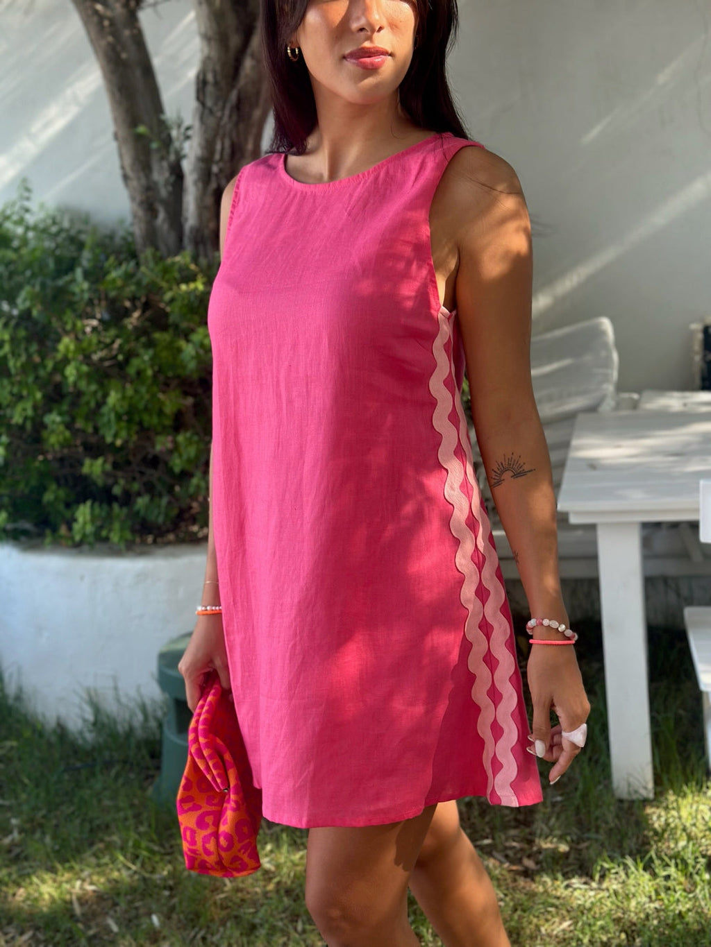 Raspberry Linen A-Line Dress for Women — Classic Day to Night - gallery
