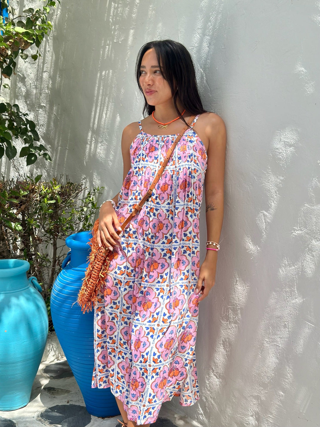 Pink Italian Summer Voile Dress for Women — Side Splits - gallery