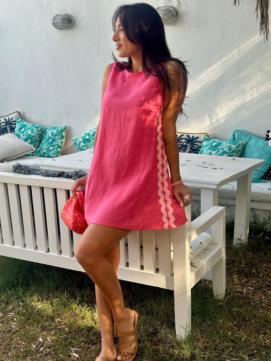 Raspberry Linen A-Line Dress for Women — Classic Day to Night - gallery
