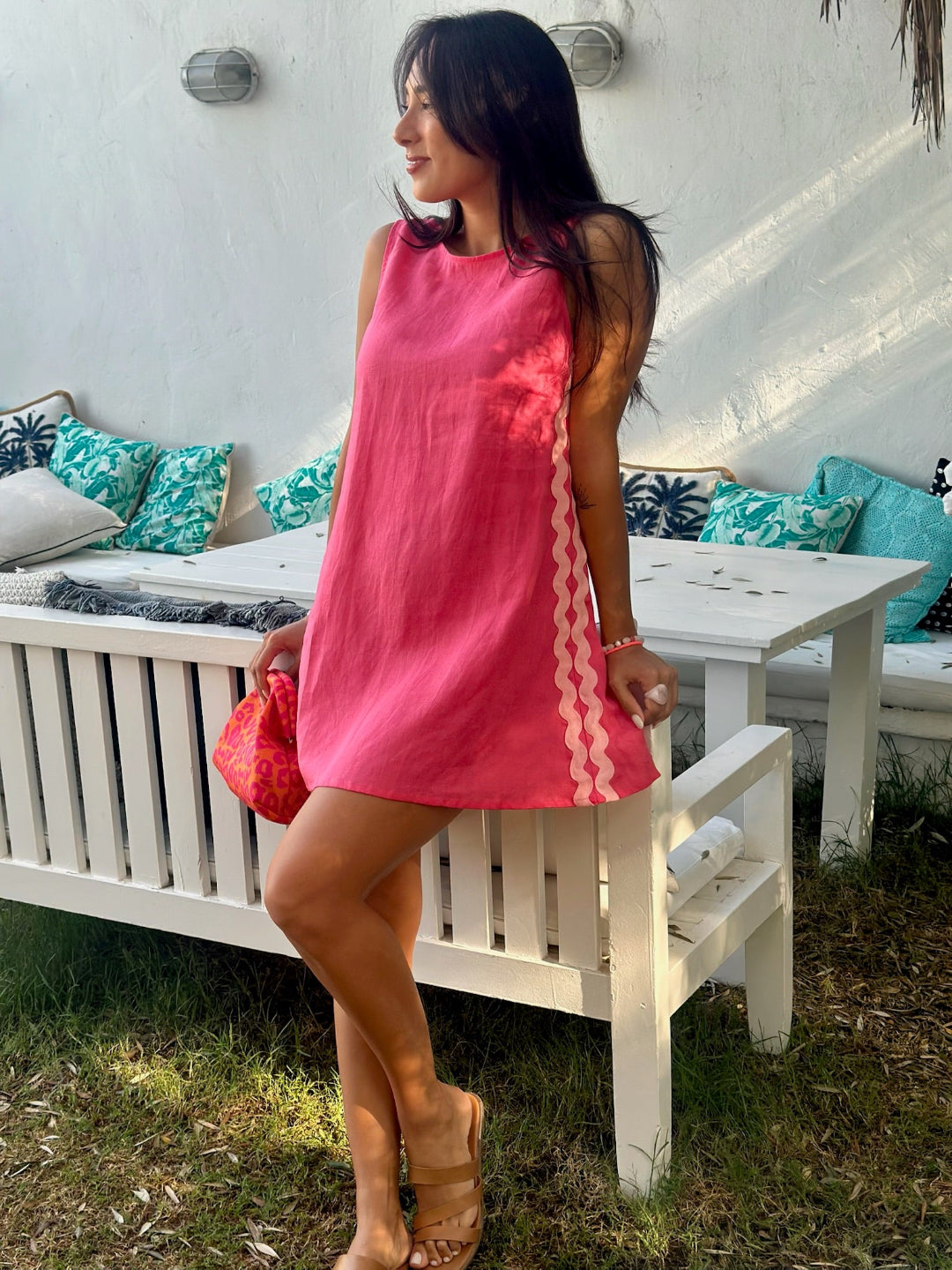 Raspberry Linen A-Line Dress for Women — Classic Day to Night - gallery