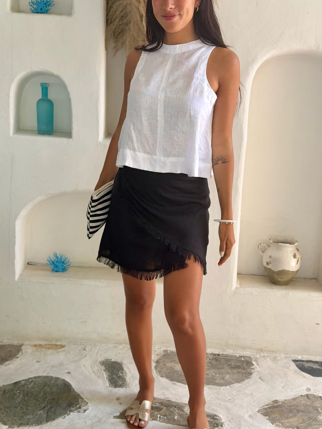 White Linen Shell Top for Women — Wardrobe Essential - gallery