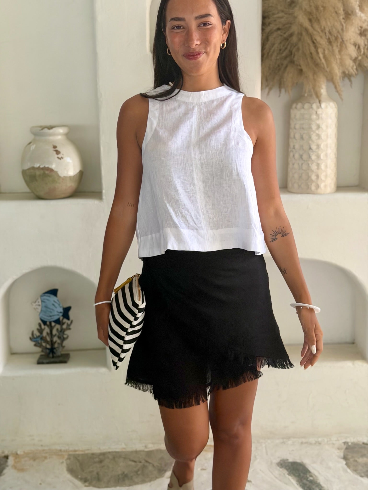 White Linen Shell Top for Women — Wardrobe Essential - gallery