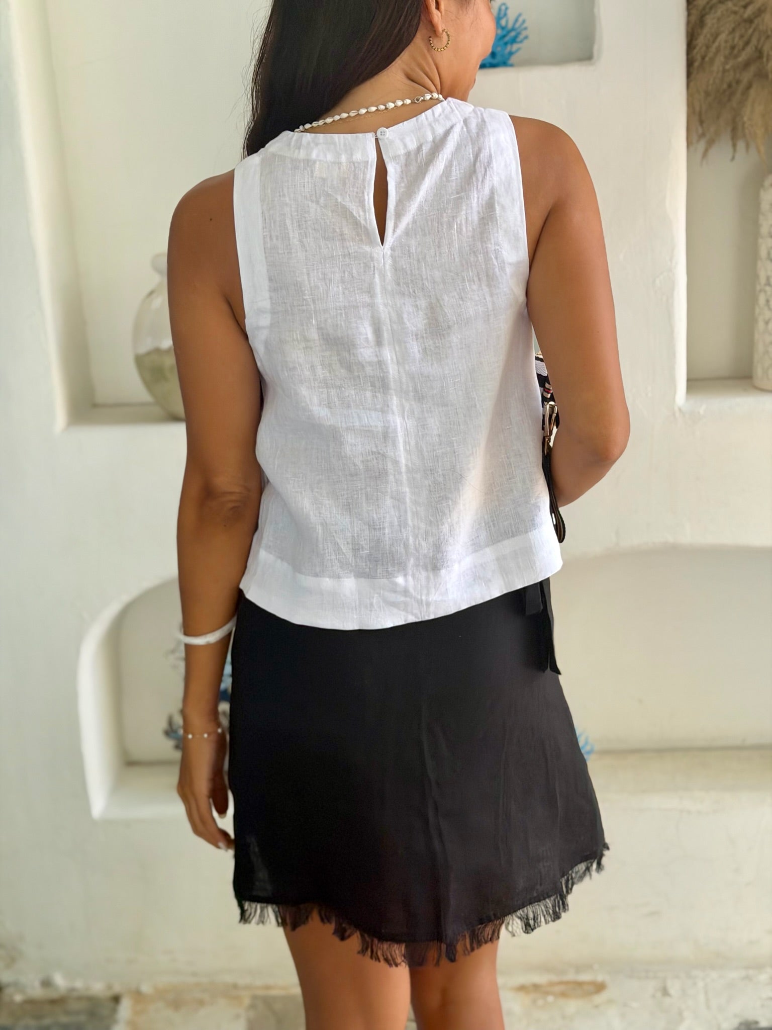White Linen Shell Top for Women — Wardrobe Essential - gallery