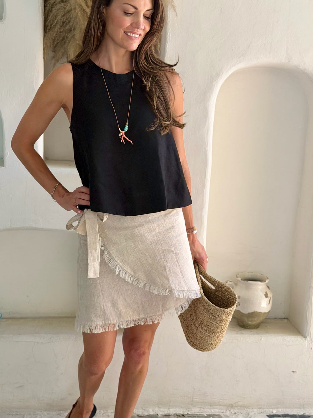 Black Linen Shell Top for Women — Wardrobe Essential