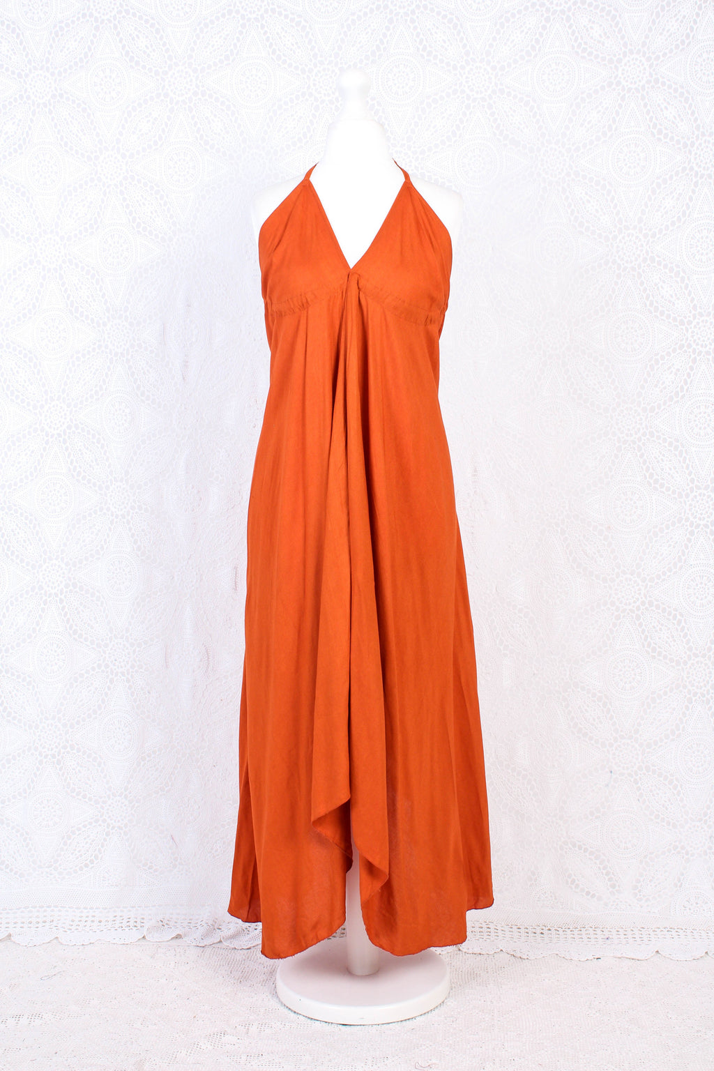Medusa Midi Halter Dress in Fiery Orange for Women - gallery