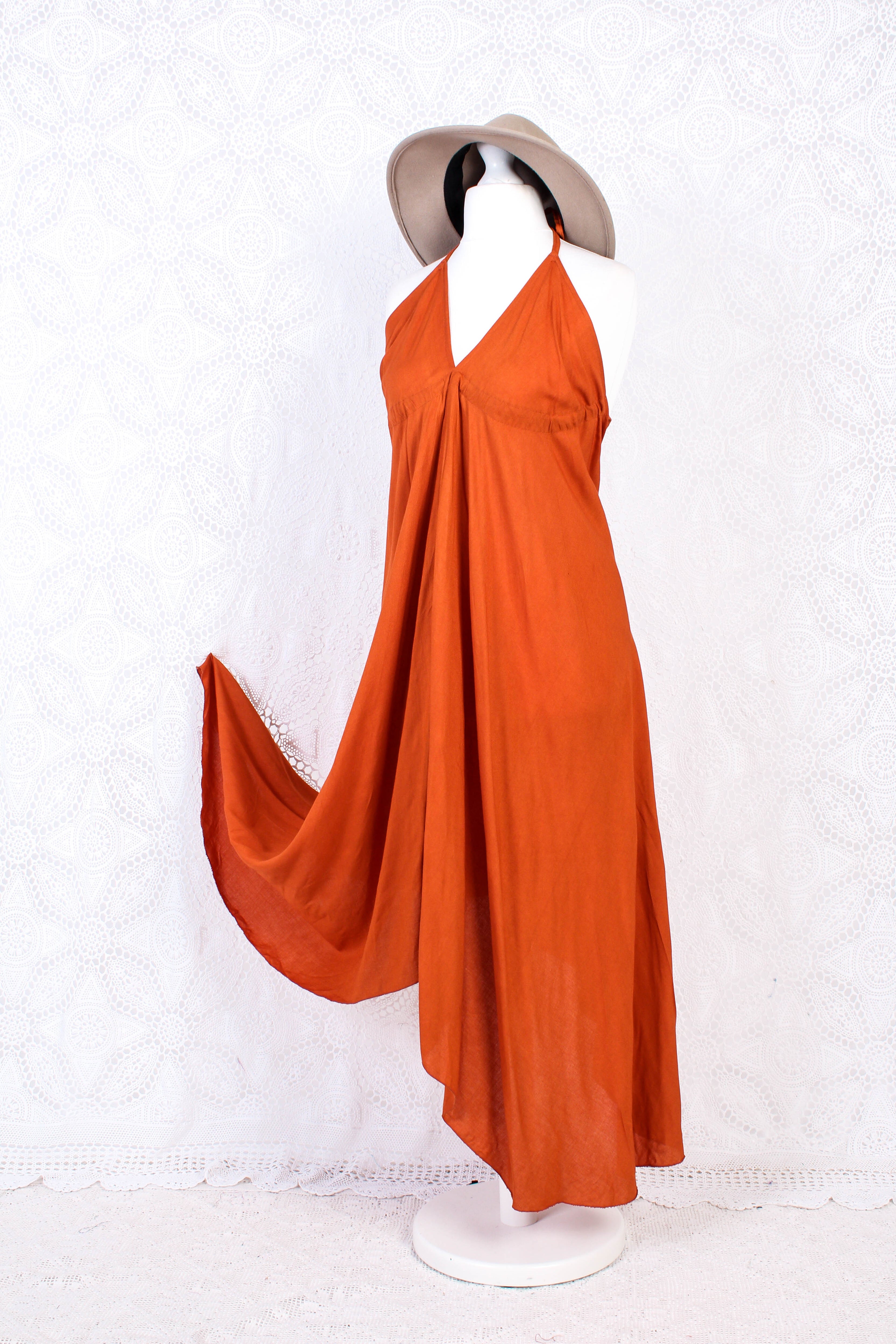 Medusa Midi Halter Dress in Fiery Orange for Women - gallery
