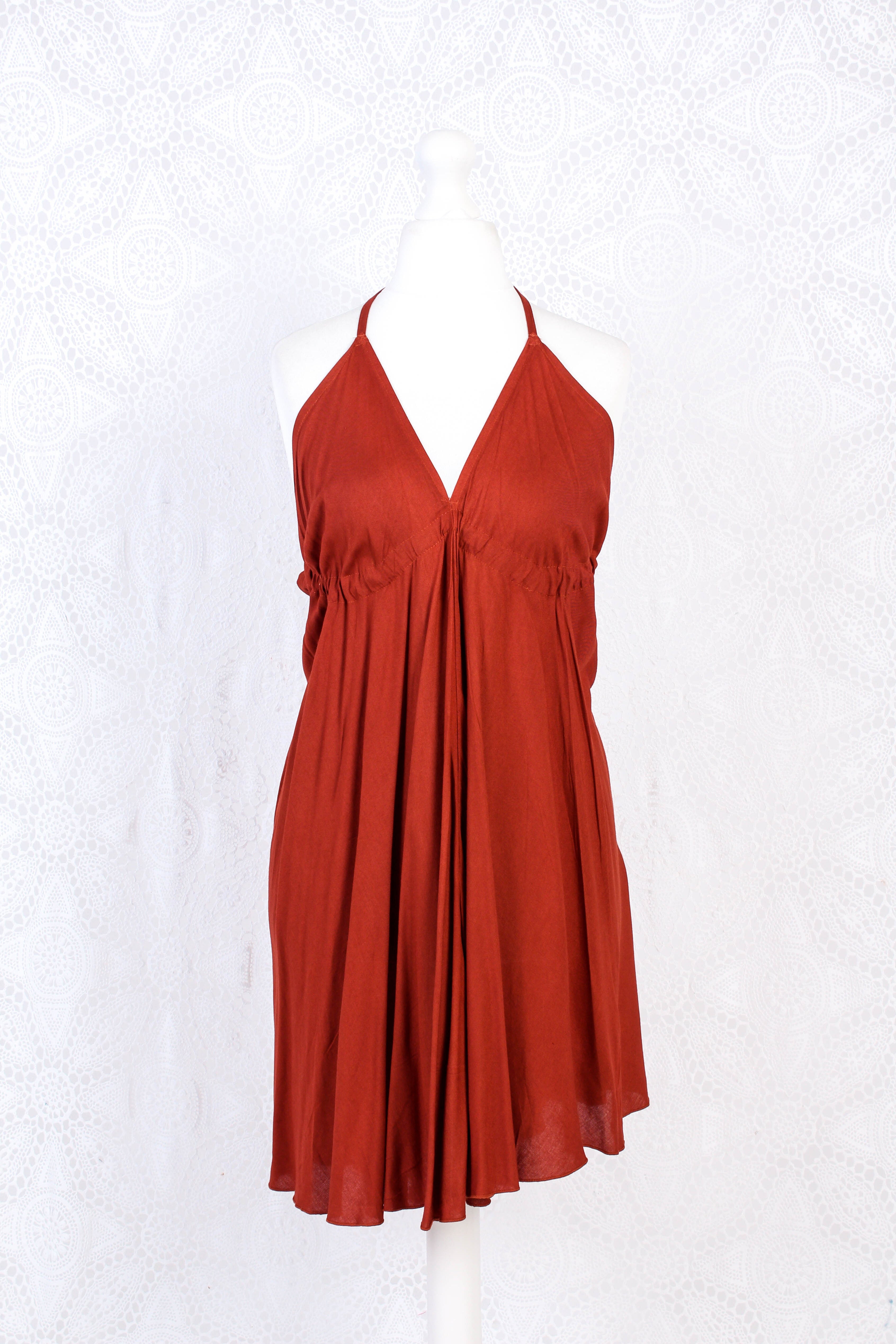 Medusa Mini Halter Dress in Rust Red for Women - gallery