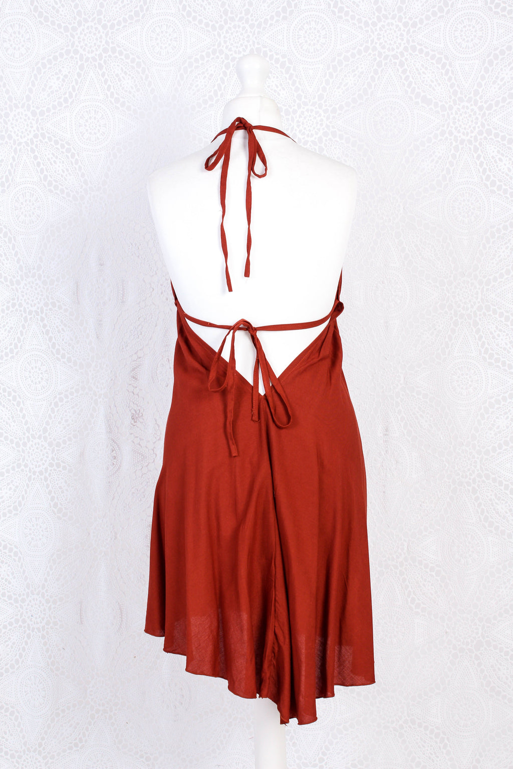 Medusa Mini Halter Dress in Rust Red for Women - gallery