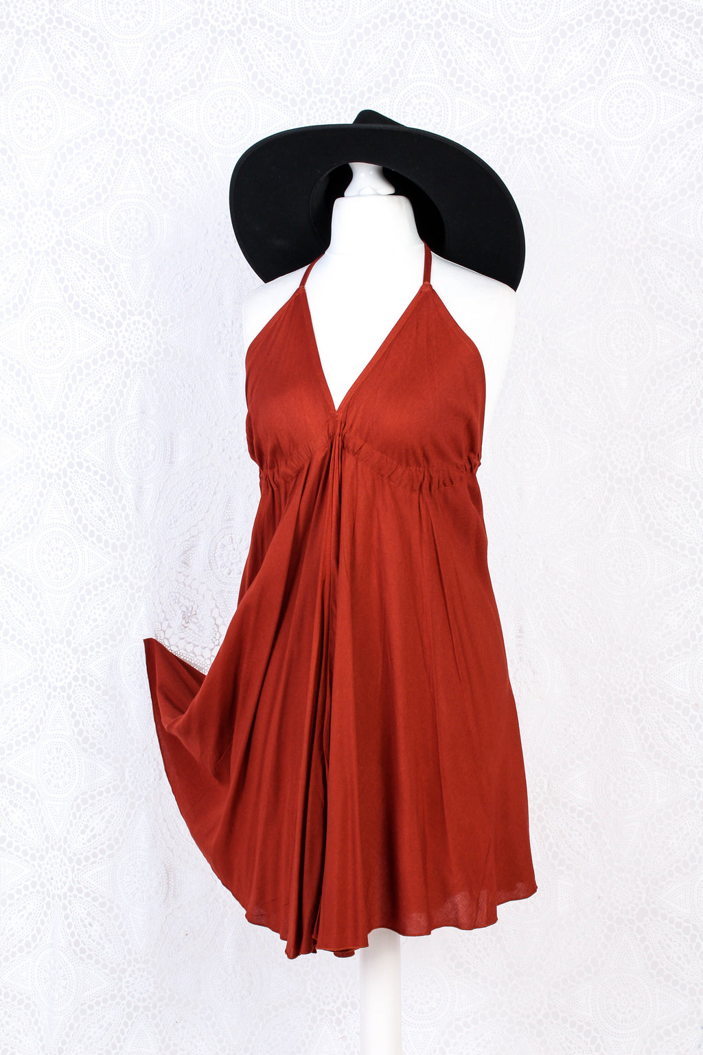 Medusa Mini Halter Dress in Rust Red for Women
