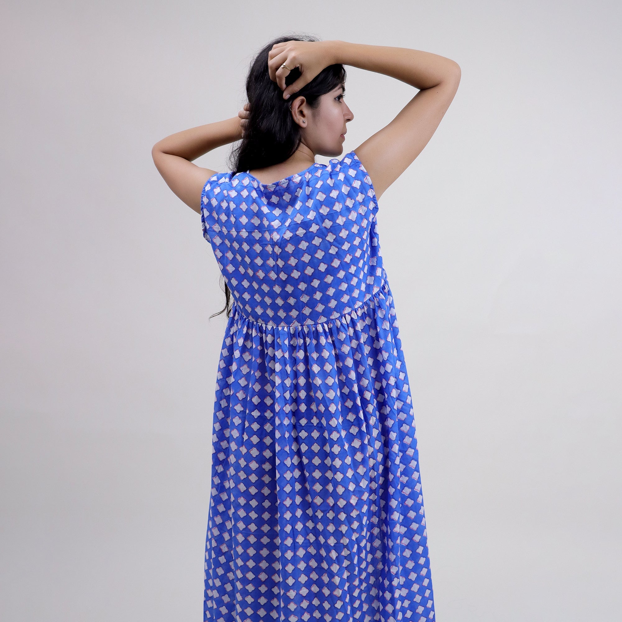 Indian Block Printed Floral Stylish Midi Dress for Women - gallery