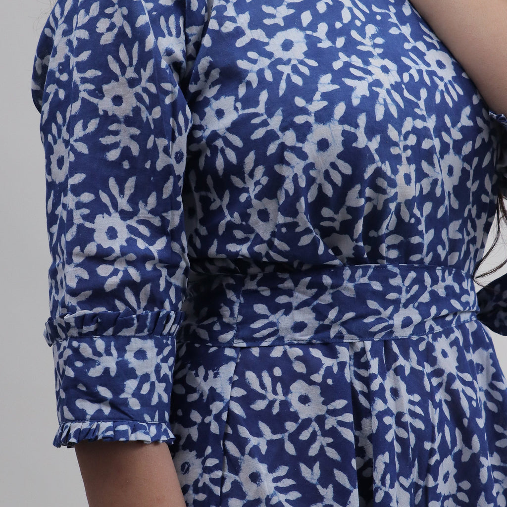 Indian Floral Cotton Midi Dress for Women — Artisan Block Print - gallery