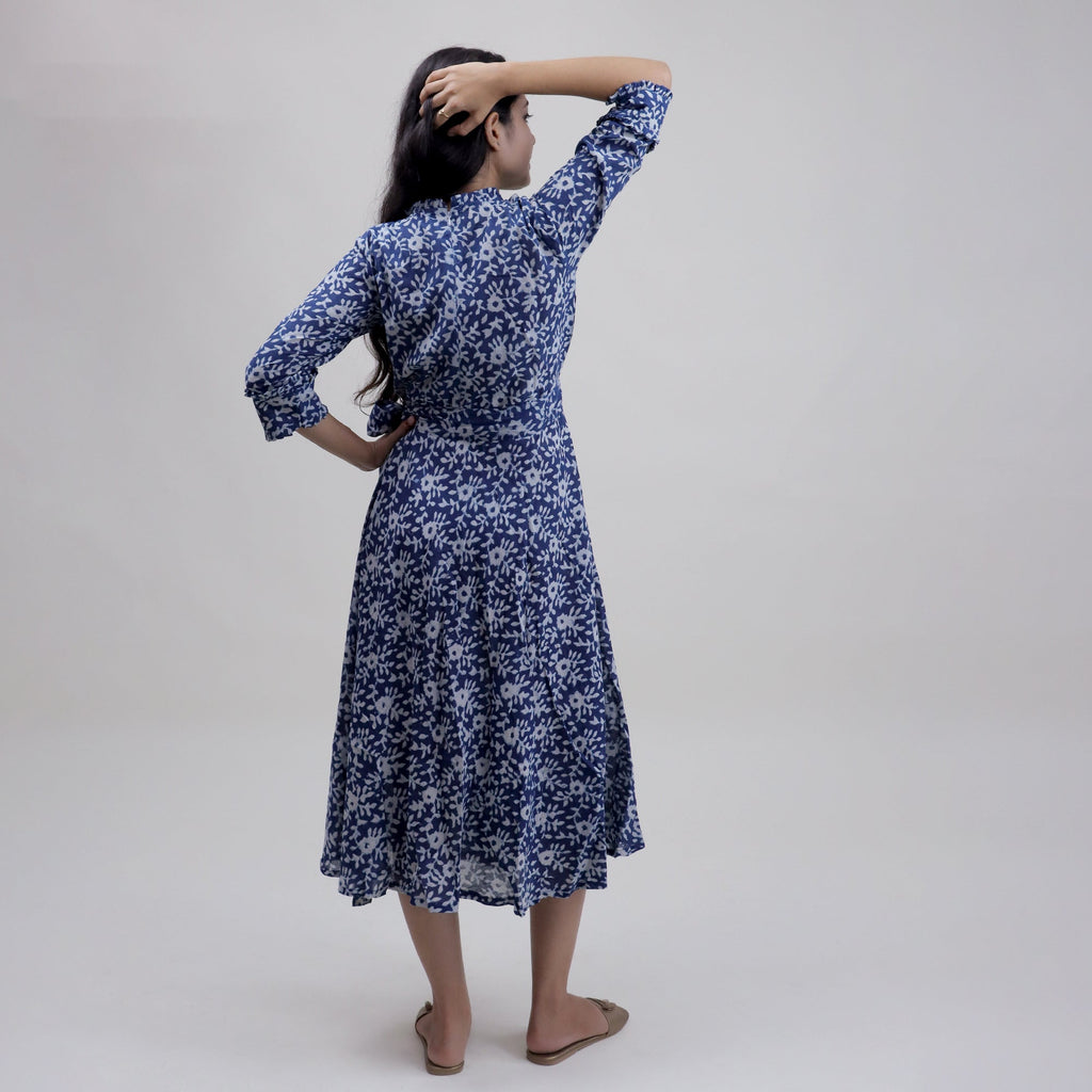 Indian Floral Cotton Midi Dress for Women — Artisan Block Print - gallery
