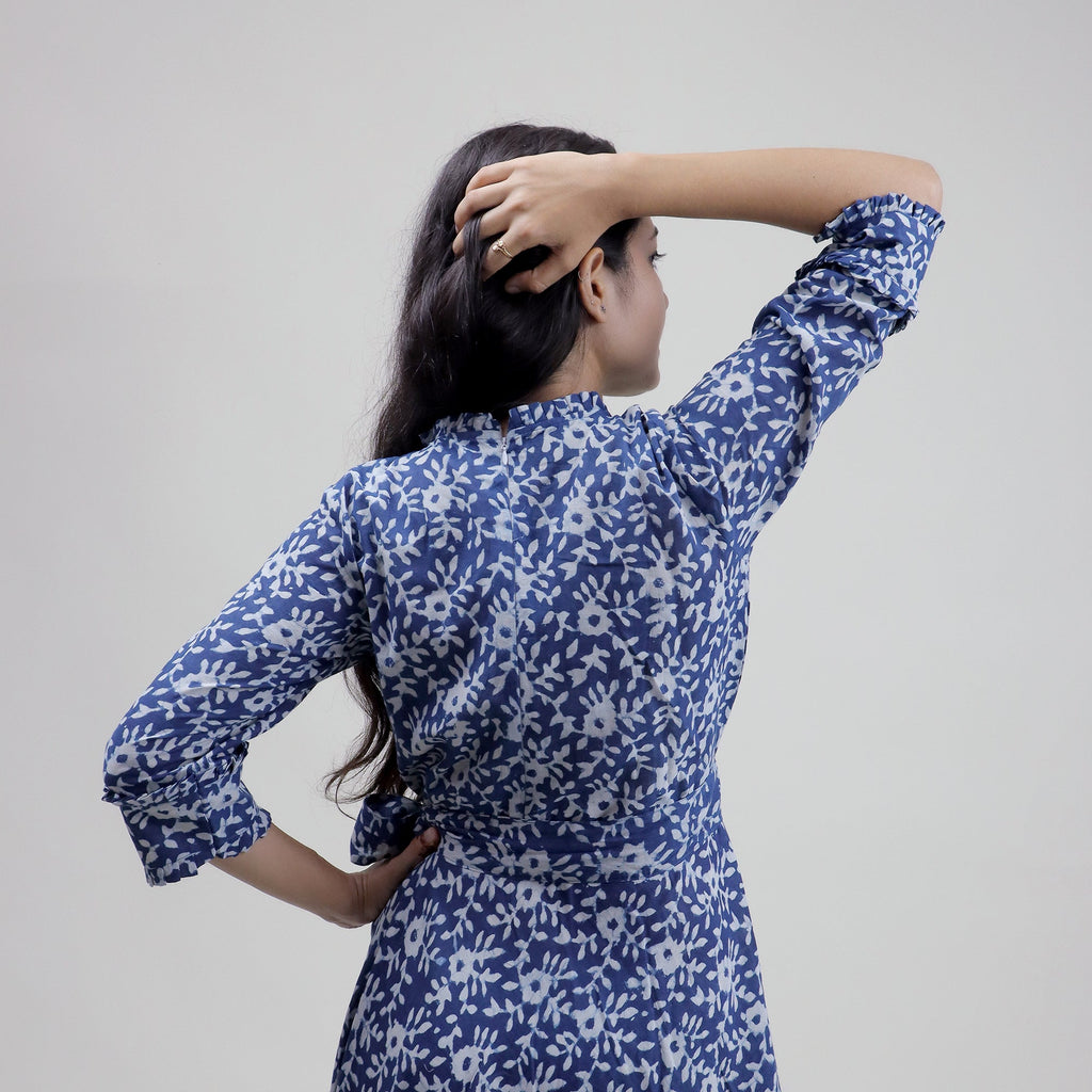Indian Floral Cotton Midi Dress for Women — Artisan Block Print - gallery