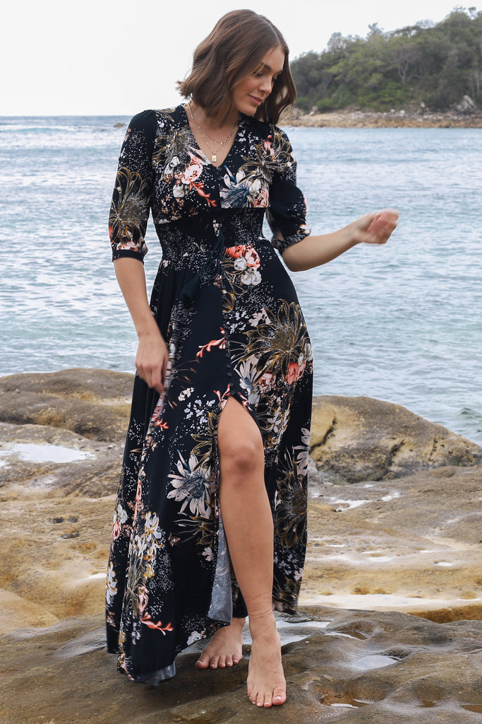 JAASE - Indiana Maxi Dress: Lace Back Shirred Waist A Line Dress with Ha... — gallery