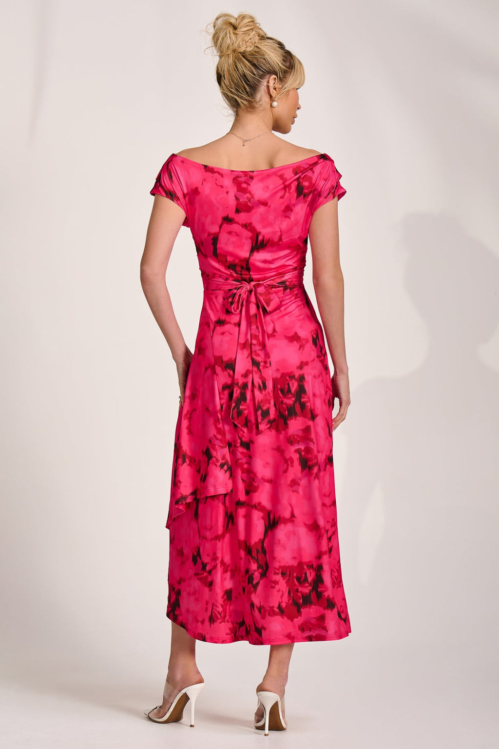 Draped Asymmetric Jersey Midi Dress, Red Abstract for Women - gallery