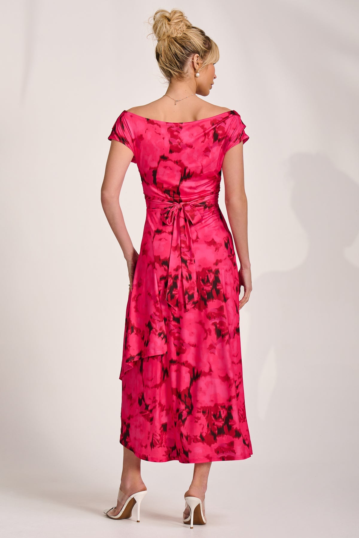 Draped Asymmetric Jersey Midi Dress, Red Abstract for Women - gallery