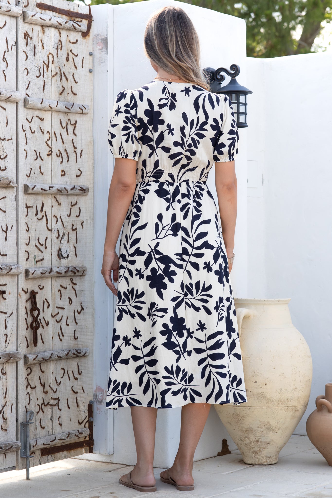 Jillie Midi Dress - V Neck Button Down Dress with Pockets in Avaria Print — gallery
