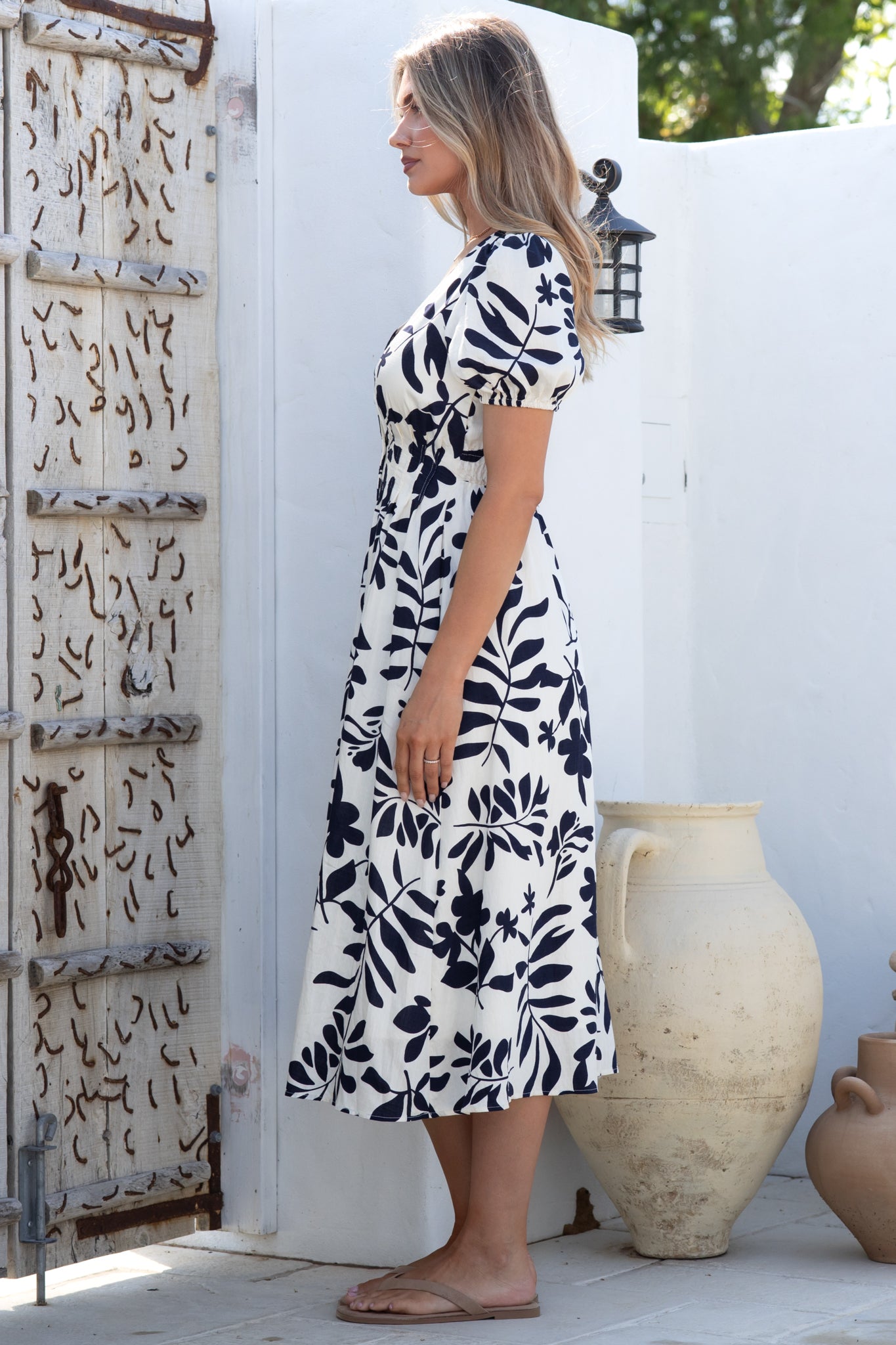 Jillie Midi Dress - V Neck Button Down Dress with Pockets in Avaria Print — gallery