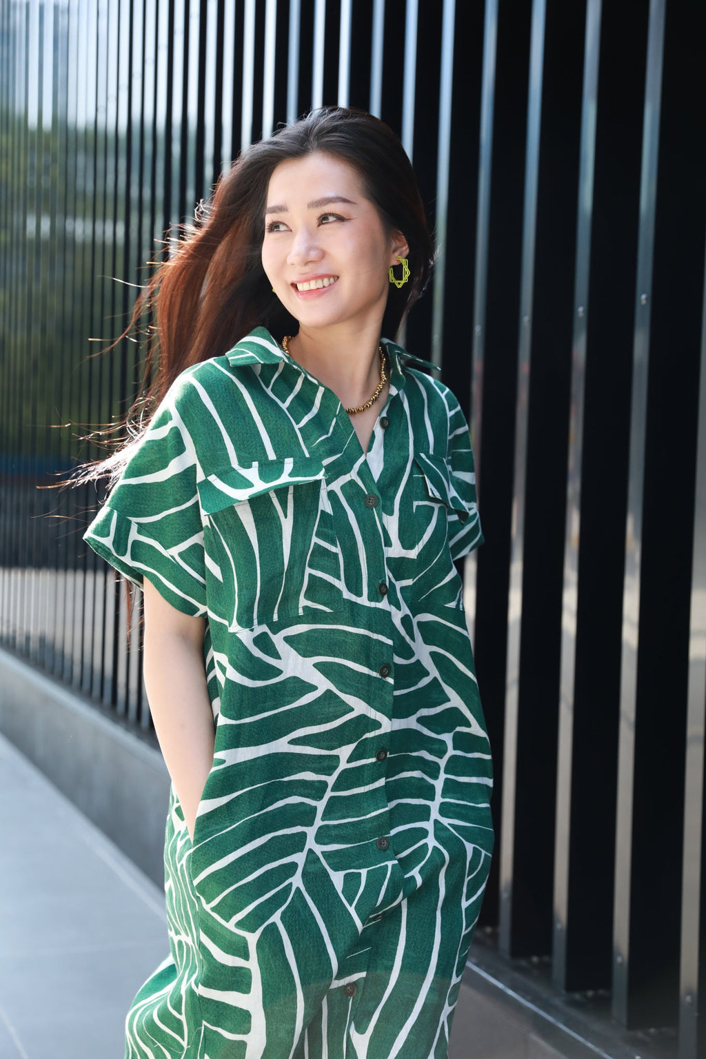 Jungle Rhythm Linen Maxi Shirt Dress for Women