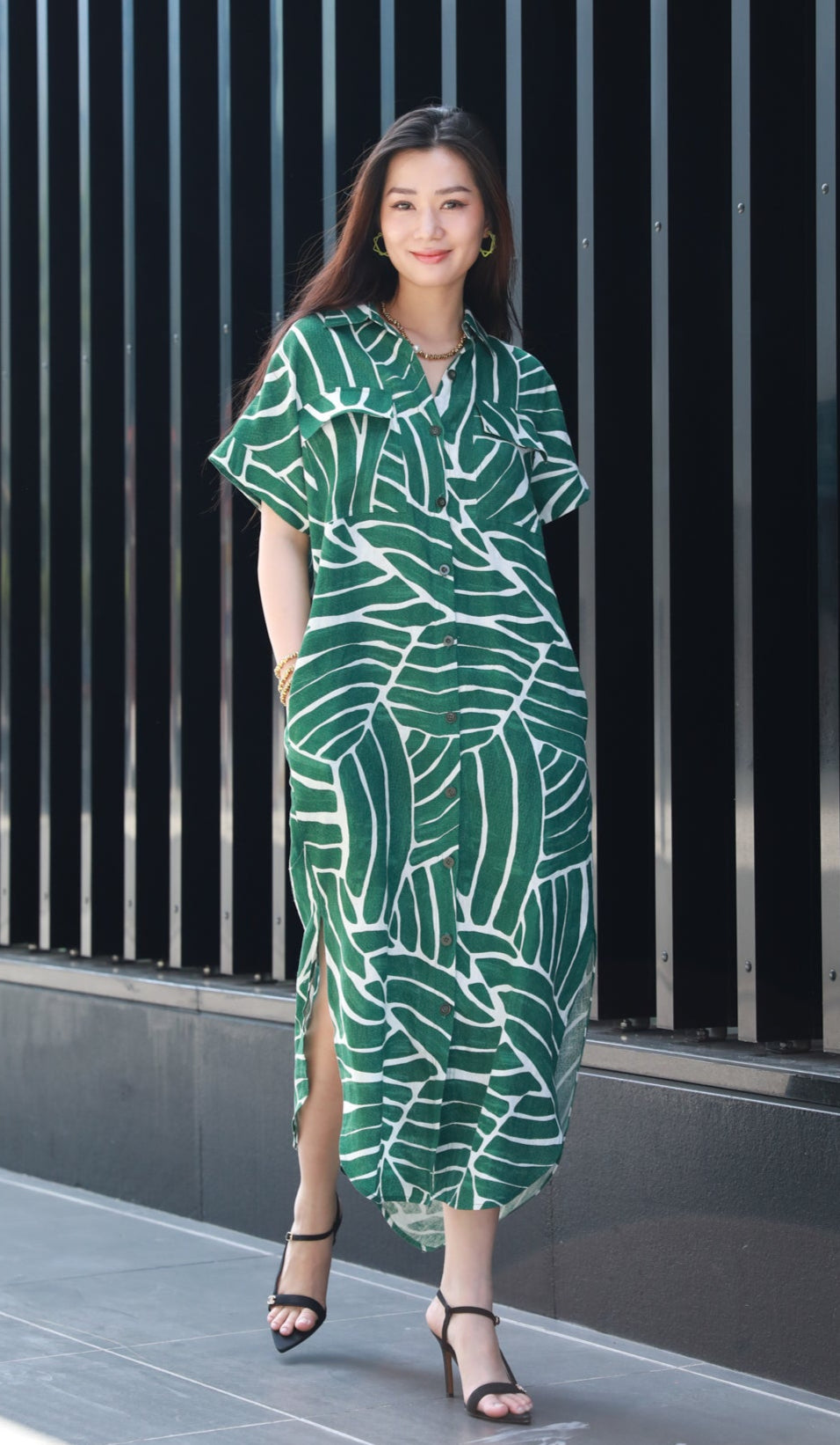 Jungle Rhythm Linen Maxi Shirt Dress for Women - gallery