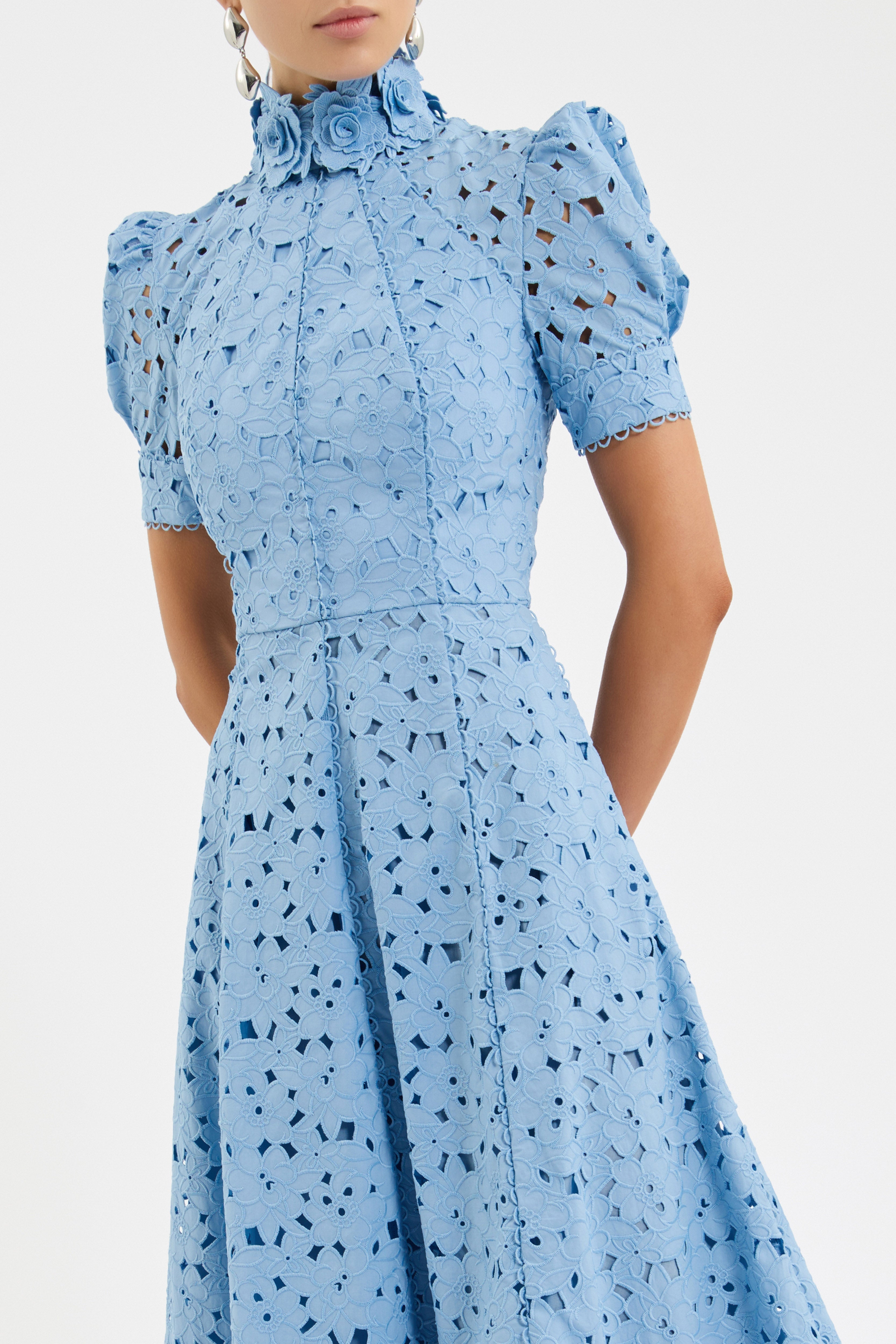 Kitsu Broderie Anglaise Short Sleeve Midi Dress for Women - gallery