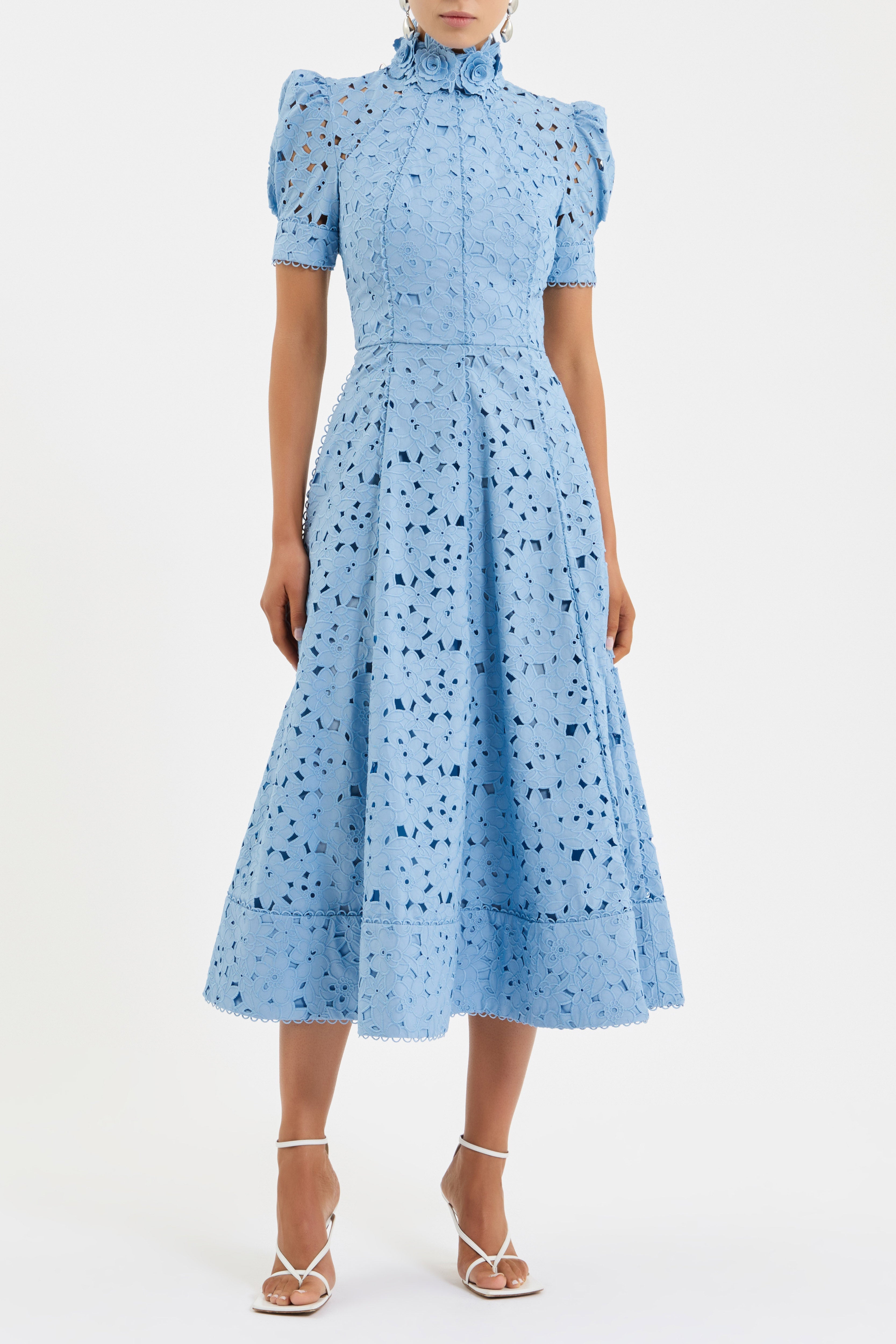 Kitsu Broderie Anglaise Short Sleeve Midi Dress for Women