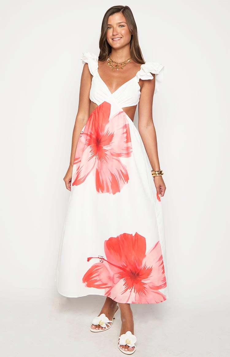 Kaden White Floral Print Maxi Dress for Women - gallery