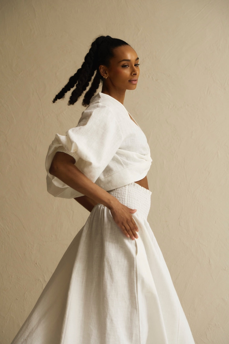 Linen Tish Top & Skirt Set in Cream - gallery
