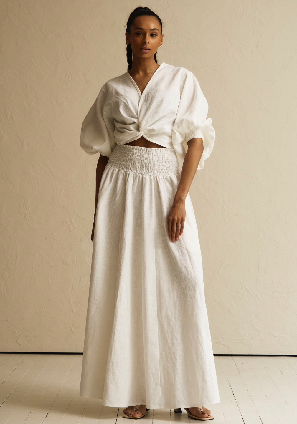 Linen Tish Top & Skirt Set in Cream - gallery