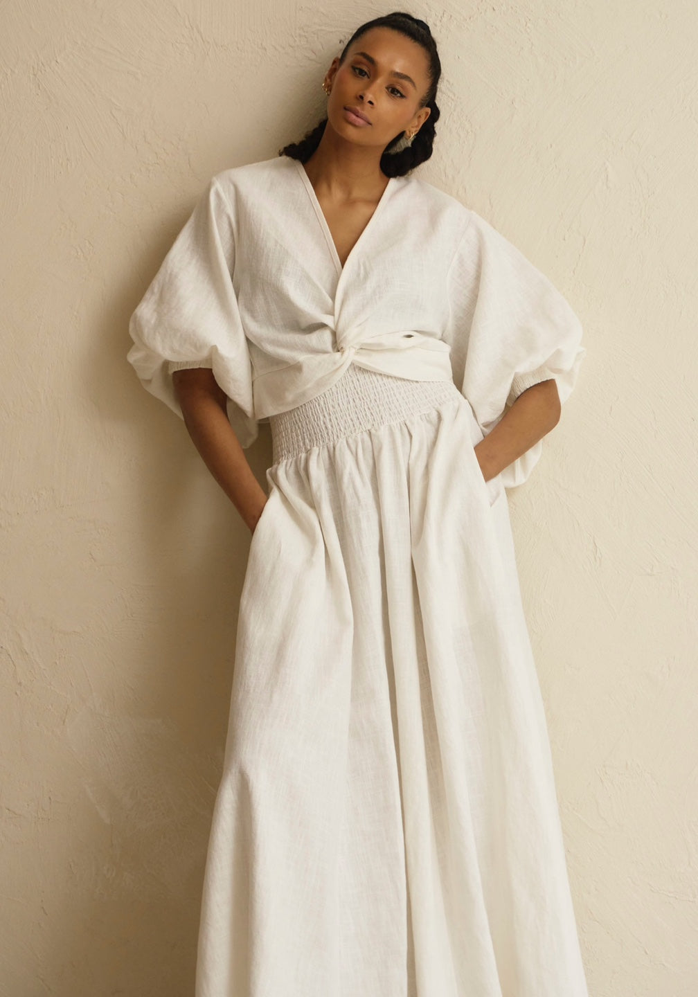 Linen Tish Top & Skirt Set in Cream - gallery