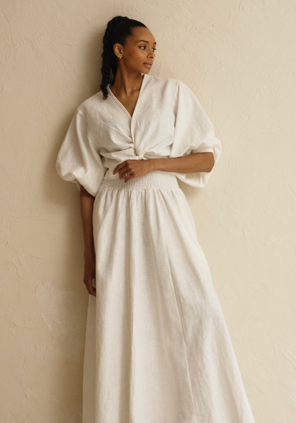 Linen Tish Top & Skirt Set in Cream - gallery