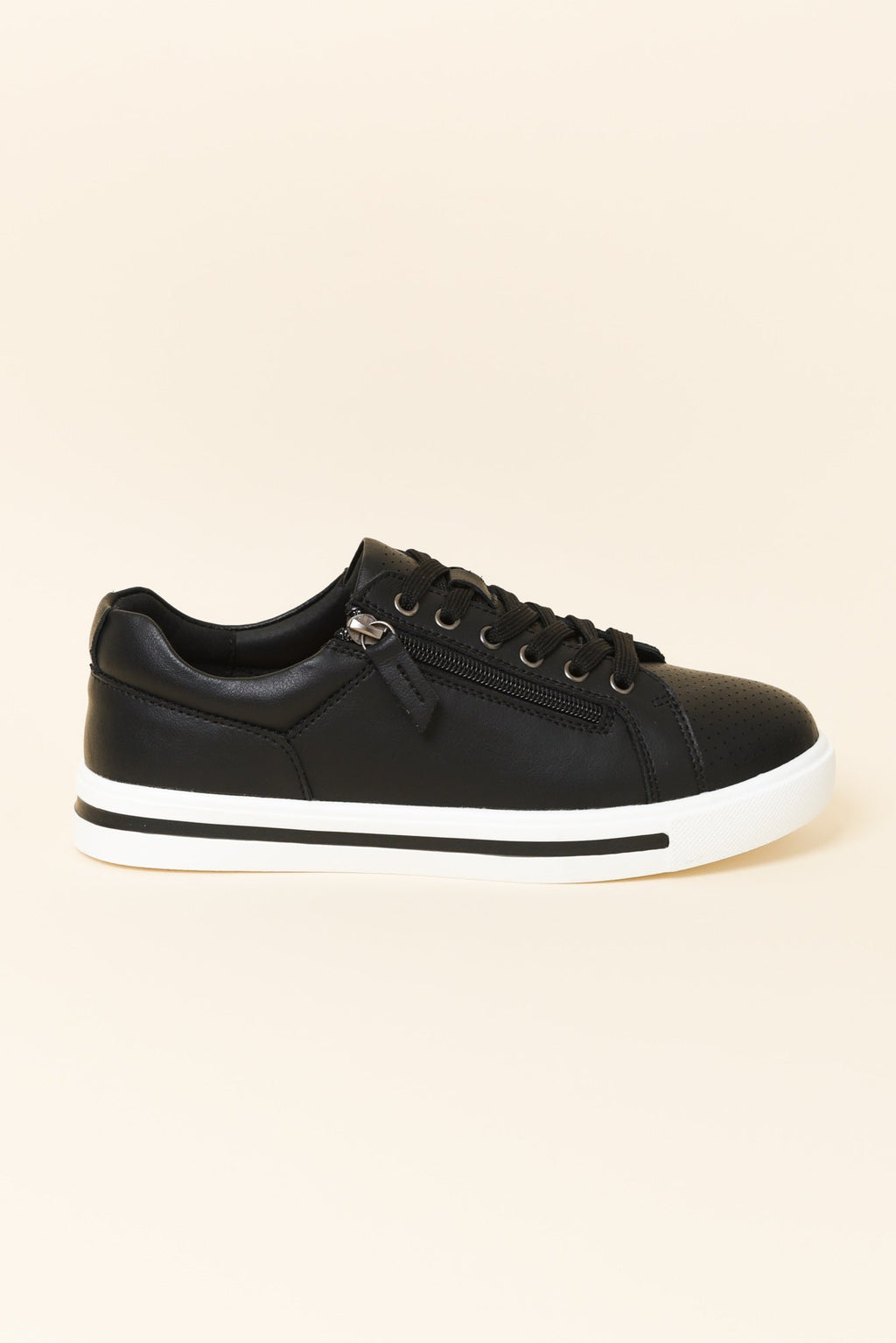 Koko Black Leather Zip Sneaker for Women