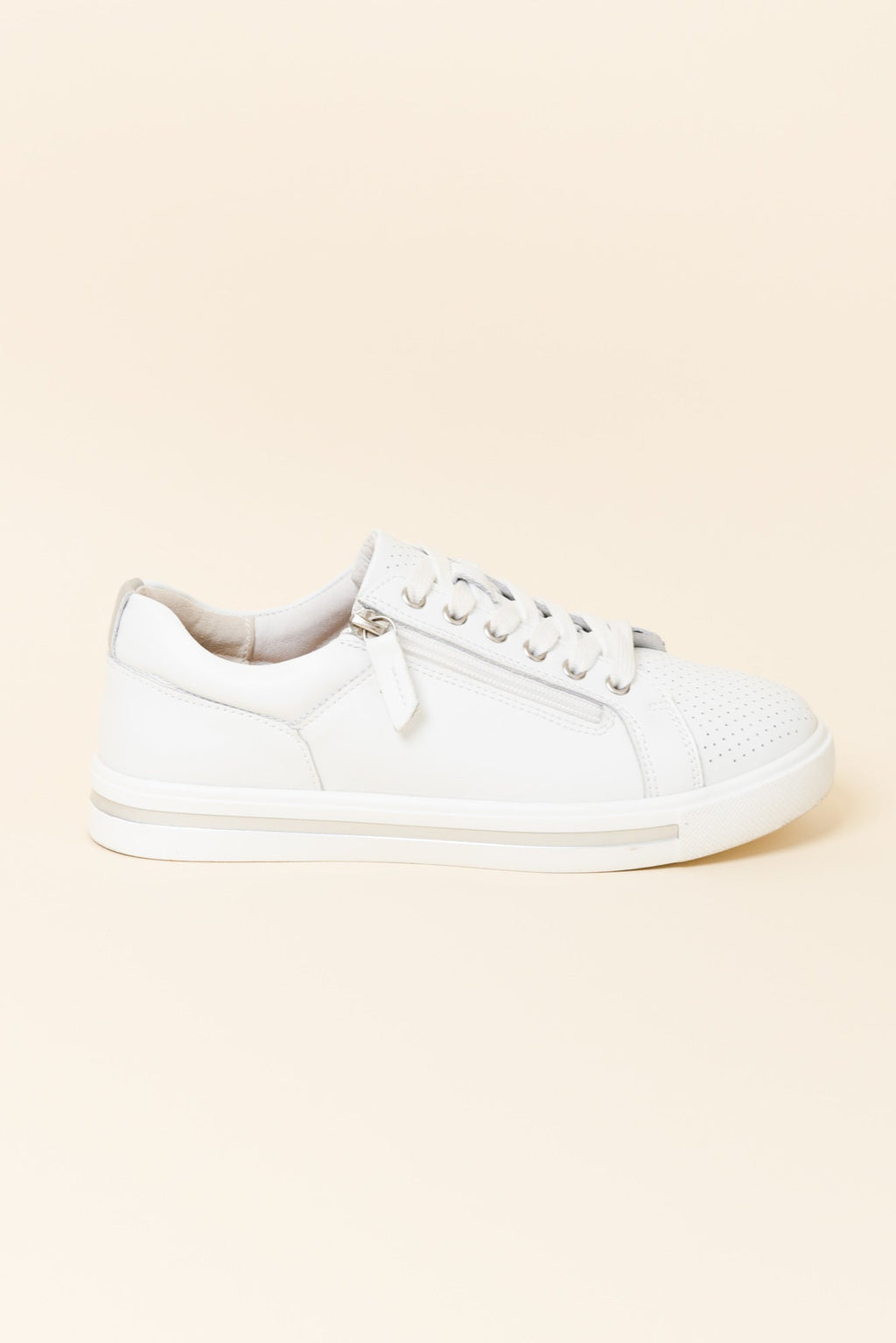 Koko White Leather Zip Sneaker for Women