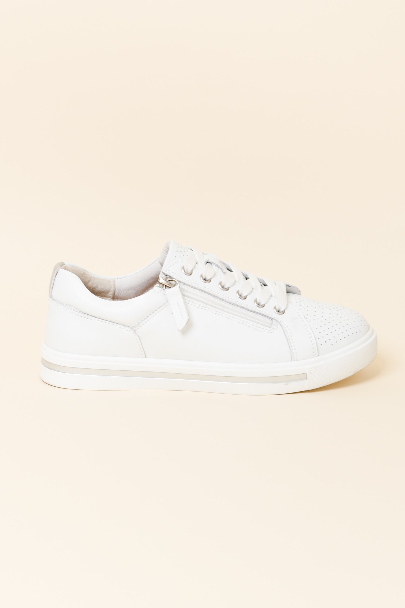 Koko White Leather Zip Sneaker for Women