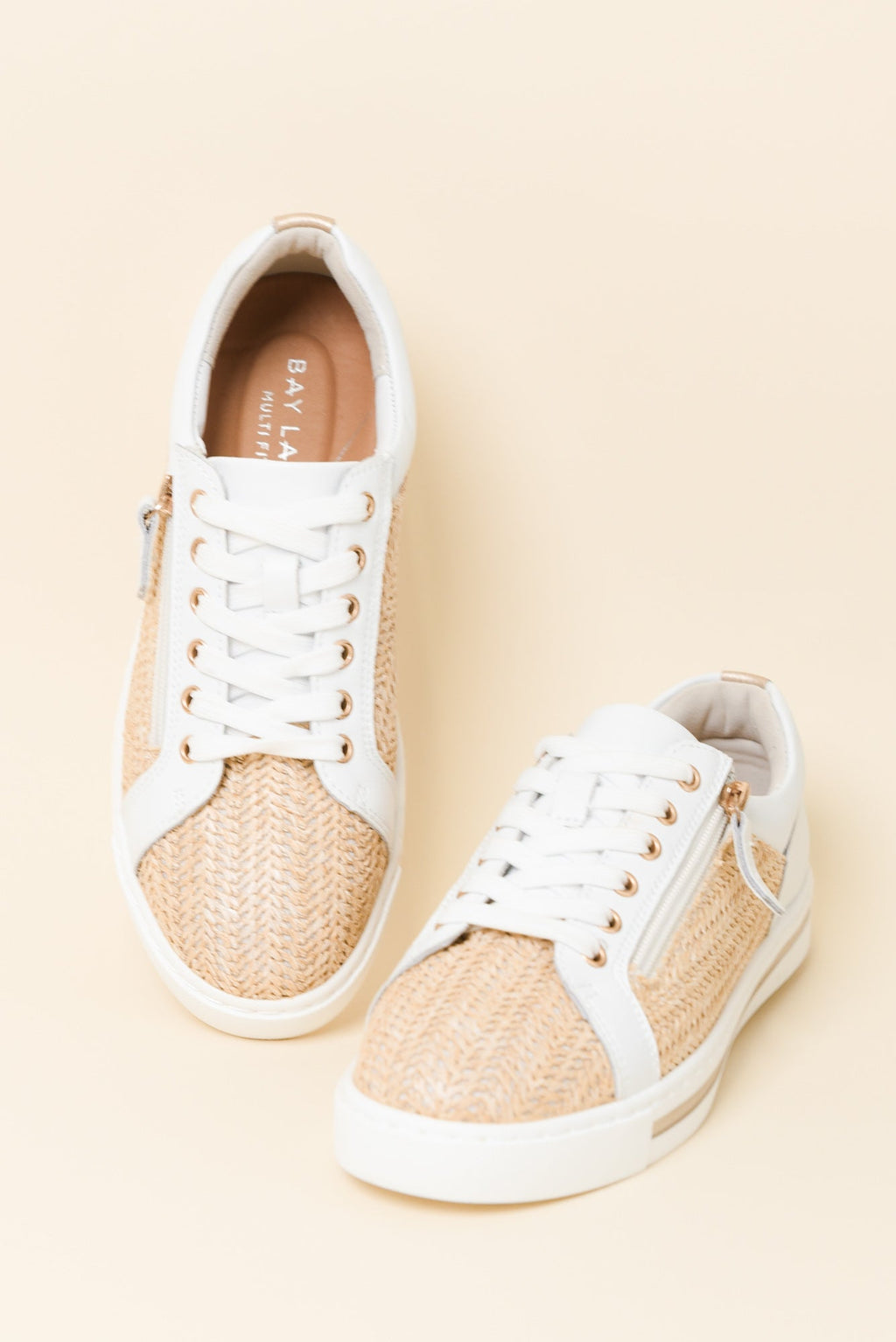 Koko White Raffia Leather Zip Sneaker for Women - gallery