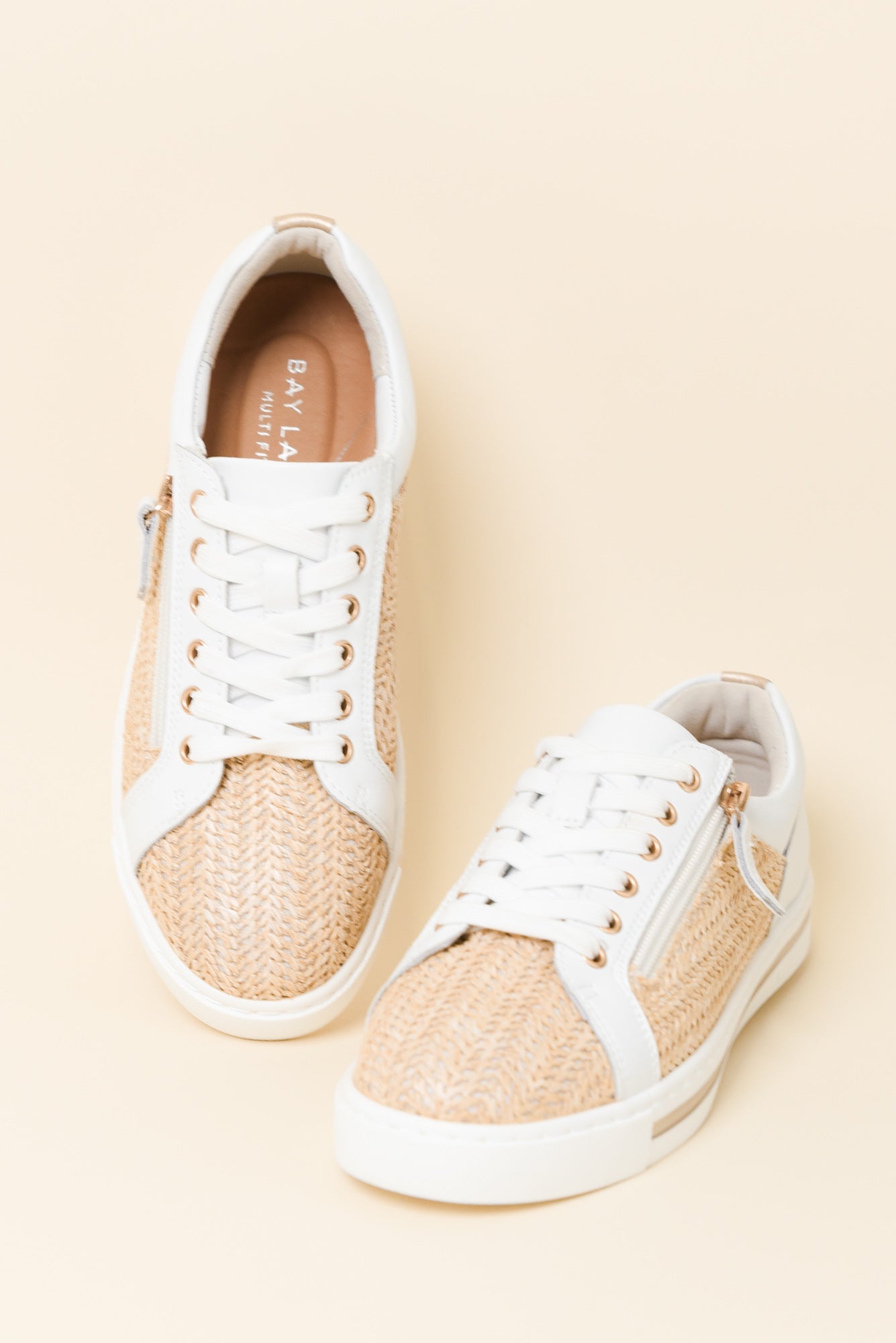Koko White Raffia Leather Zip Sneaker for Women - gallery