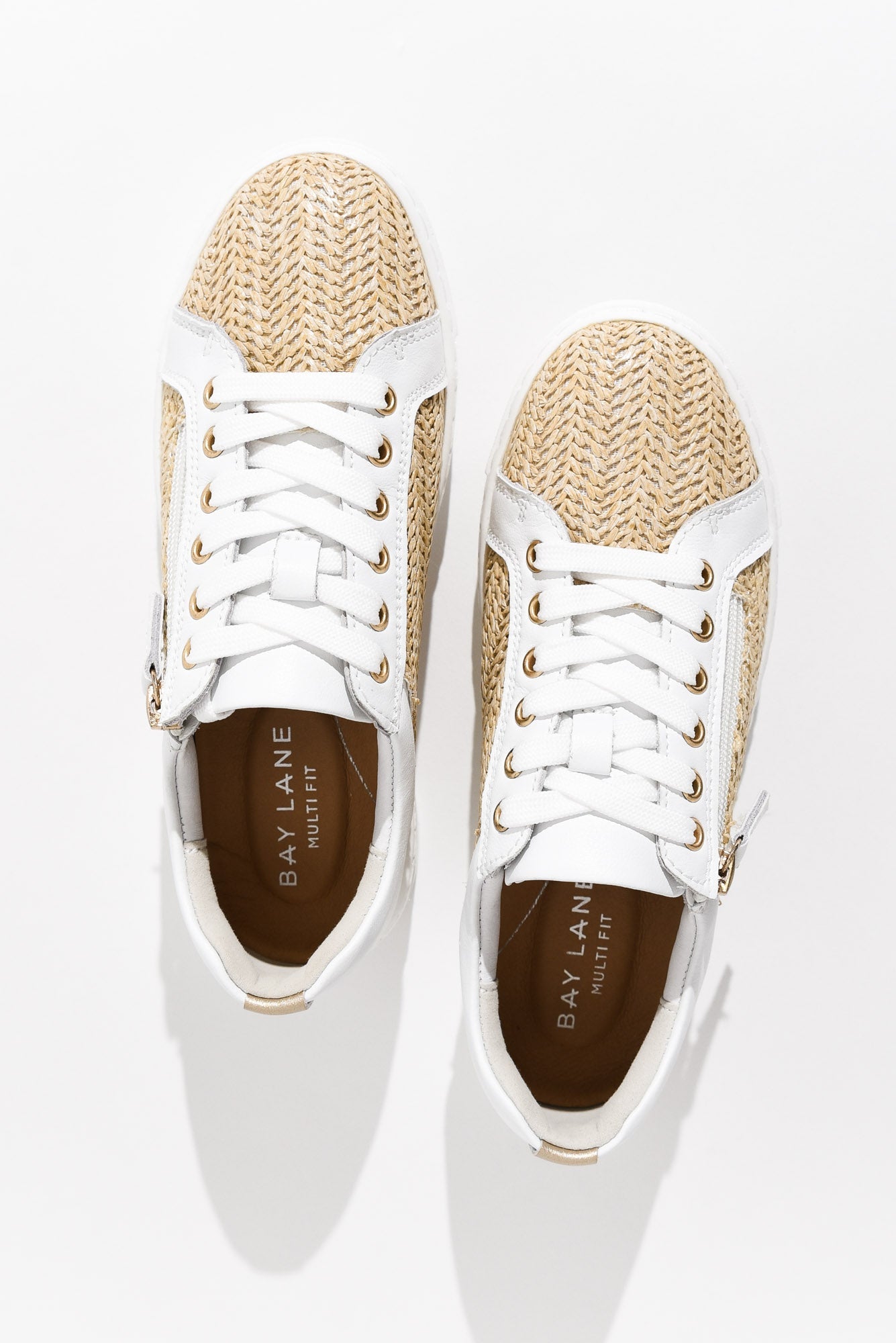 Koko White Raffia Leather Zip Sneaker for Women - gallery