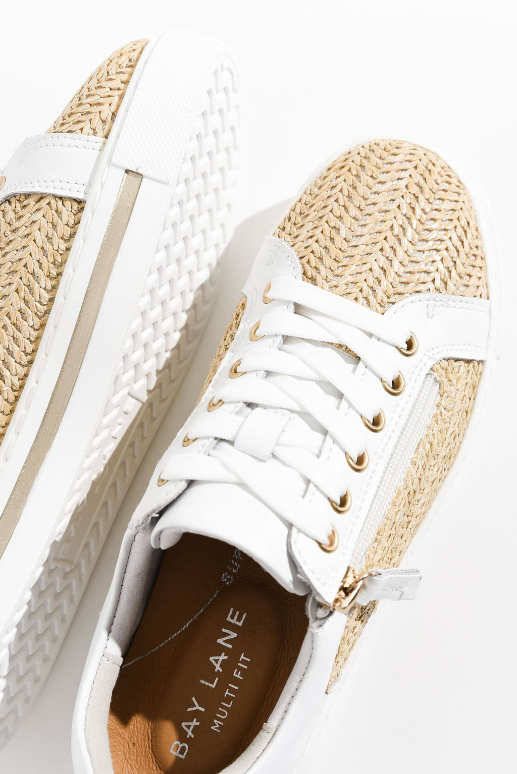 Koko White Raffia Leather Zip Sneaker for Women - gallery
